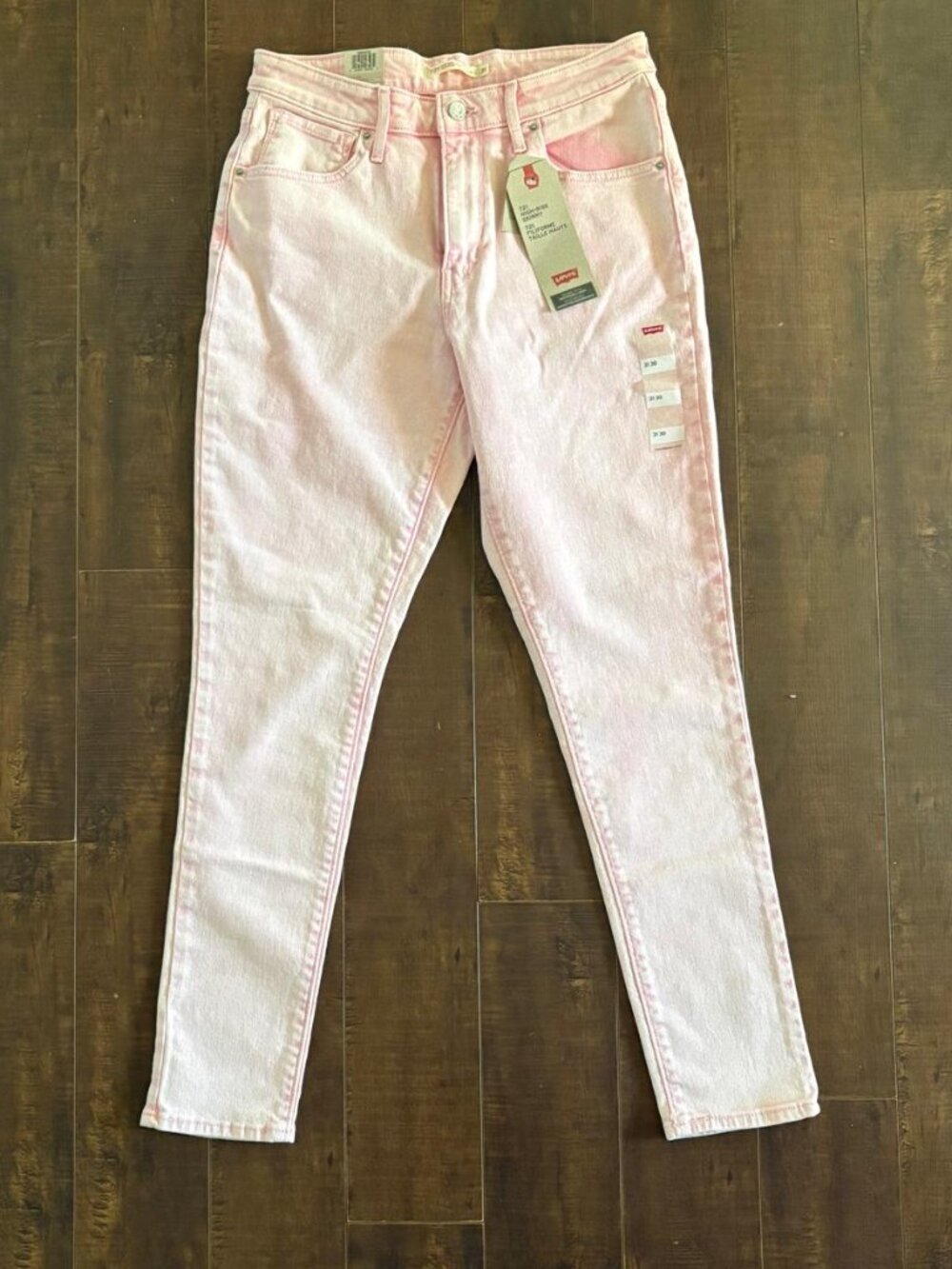 NWT Levi's 721 High Rise Skinny Jeans Pink Acid Wash Size 31x30